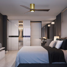 Load image into Gallery viewer, Irene IR3HLK 42-Inch Indoor / Outdoor LED Flush Mount Ceiling Fan in bedroom.