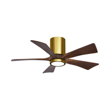 Load image into Gallery viewer, Irene IR5HLK 42-Inch Indoor / Outdoor LED Flush Mount Ceiling Fan in Brushed Brass/Walnut.