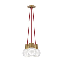 Load image into Gallery viewer, Mina 3-Light LED Pendant Light in Red/Aged Brass.