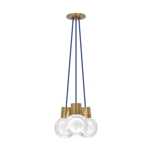 Load image into Gallery viewer, Mina 3-Light LED Pendant Light in Blue/Aged Brass.