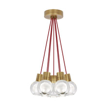 Load image into Gallery viewer, Mina 7-Light LED Pendant Light in Red/Aged Brass.