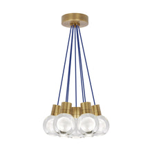 Load image into Gallery viewer, Mina 7-Light LED Pendant Light in Blue/Aged Brass.