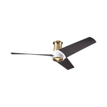 Load image into Gallery viewer, Ambit DC Flush Mount Ceiling Fan in Satin Brass/Matte White (Ebony Blade).