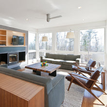 Load image into Gallery viewer, Cirrus DC Flush Mount Ceiling Fan in living room.