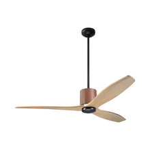 Load image into Gallery viewer, LeatherLuxe DC Ceiling Fan in Dark Bronze/Tan Leather/Maple.