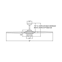 Load image into Gallery viewer, Torsion 52-Inch 17W LED Ceiling Fan - line drawing.