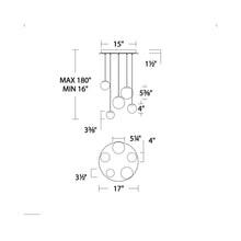 Load image into Gallery viewer, Pisces LED Chandelier - line drawing.