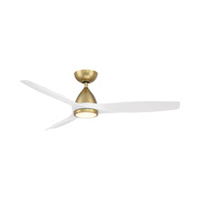 Load image into Gallery viewer, Skylark Outdoor LED Ceiling Fan in Soft Brass/Matte White (54-Inch).