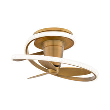 Load image into Gallery viewer, Veloce Outdoor LED Flush Mount Ceiling Fan in Aged Brass.