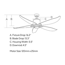 Load image into Gallery viewer, Avvo LED Ceiling Fan - line drawing.