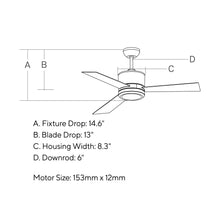 Load image into Gallery viewer, Vision II LED Ceiling Fan - line drawing.