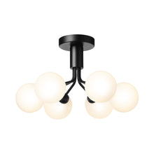 Load image into Gallery viewer, Apiales Semi Flush Mount Ceiling Light in Satin Black/Opal White (6-Light).