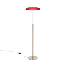 Load image into Gallery viewer, Dora LED Floor Lamp in Satin Gold/Red.