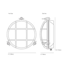 Load image into Gallery viewer, Brass Bulkhead Wall Light - line drawing.