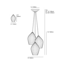 Load image into Gallery viewer, Fin Multi-Light Pendant Light - line drawing.