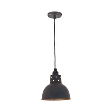 Load image into Gallery viewer, Spun Reflector Pendant Light with Cord Grip Lampholder in Weathered Copper.
