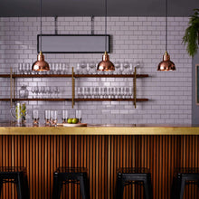 Load image into Gallery viewer, Spun Reflector Pendant Light with Cord Grip Lampholder in Kitchen.