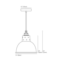 Load image into Gallery viewer, Spun Reflector Pendant Light with Cord Grip Lampholder - line drawing.