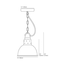 Load image into Gallery viewer, Spun Reflector Pendant Light with Suspension Lampholder - line drawing.