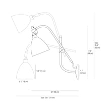 Load image into Gallery viewer, Task Swing-Arm Wall Light - line drawing.