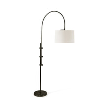 Load image into Gallery viewer, Arc Floor Lamp with Linen Shade in Oil Rubbed Bronze.