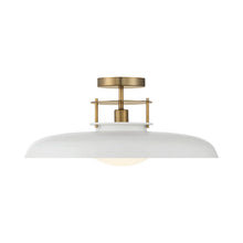 Load image into Gallery viewer, Gavin Semi Flush Mount Ceiling Light in White with Warm Brass Accents.