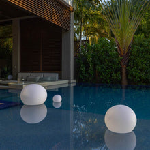 Load image into Gallery viewer, Flatball Floating Bluetooth Outdoor LED Lamp in Outside Area.