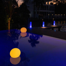 Load image into Gallery viewer, Flatball Floating Bluetooth Outdoor LED Lamp in Outside Area.
