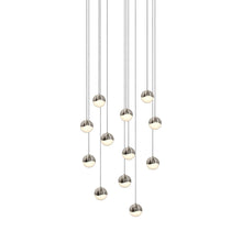 Load image into Gallery viewer, Grapes® 12-Light Round LED Multipoint Pendant Light in Satin Nickel/Small Bulb.