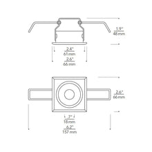 Load image into Gallery viewer, ENTRA Niche 2-Inch Square LED Fixed Downlight Recessed Housing - line drawing.