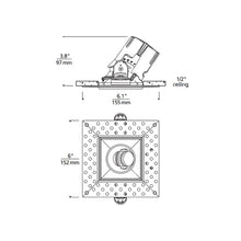 Load image into Gallery viewer, Entra CL 3-Inch Square Non-IC Rated LED Downlight Remodel Recessed Housing - line drawing.