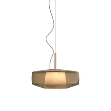 Load image into Gallery viewer, Plisse' LED Pendant Light in Matt Bronze 2/Burned Earth Pongee Silk.