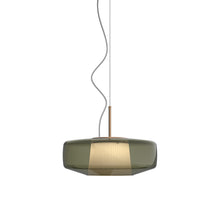 Load image into Gallery viewer, Plisse' LED Pendant Light in Matt Bronze 2/Old Green Pongee Silk.