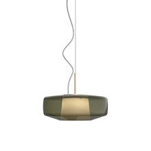 Load image into Gallery viewer, Plisse' LED Pendant Light in Matt Steel/Old Green Pongee Silk.