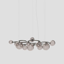 Load image into Gallery viewer, Puppet Ring Pendant Light in Matt Black Nickel/Smoky Transparent(72-Inch/15-Light).