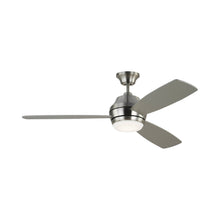 Load image into Gallery viewer, Ikon Outdoor LED Ceiling Fan in Brushed Steel/Silver/American Walnut.