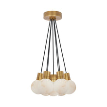 Load image into Gallery viewer, Mina 7-Light LED Chandelier in Hand Rubbed Antique Brass/Black Cord.