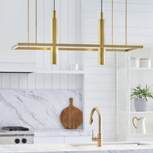 Load image into Gallery viewer, Stagger Halo LED Linear Pendant Light in kitchen.