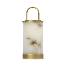 Load image into Gallery viewer, Tawa LED Table Lamp in Hand Rubbed Antique Brass / Alabaster.