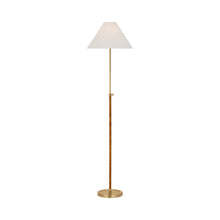 Load image into Gallery viewer, Basden Adjustable Floor Lamp in Antique-Burnished Brass/Natural Rattan.
