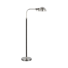 Load image into Gallery viewer, Basden Pharmacy Floor Lamp in Polished Nickel/Black Rattan.