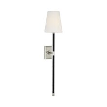 Load image into Gallery viewer, Basden Tail Wall Light in Polished Nickel/Black Rattan (28.5-Inch).