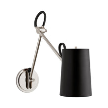 Load image into Gallery viewer, Benton Double Library Wall Light in Polished Nickel (Chocolate Leather Shade).