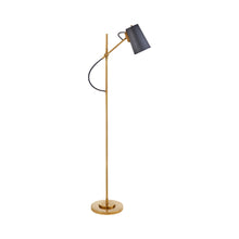 Load image into Gallery viewer, Benton Floor Lamp in Natural Brass/Navy Leather.
