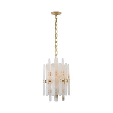 Load image into Gallery viewer, Bonnington Tall Chandelier in Hand-Rubbed Antique Brass/Alabaster.