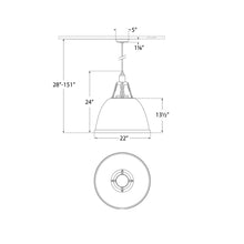 Load image into Gallery viewer, Gunner Pendant Light - line drawing.