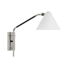 Load image into Gallery viewer, Laken Wall Light in Polished Nickel/Black Rattan.