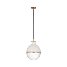 Load image into Gallery viewer, Maxey Pendant Light in Hand-Rubbed Antique Brass (White Glass/Clear Glass).