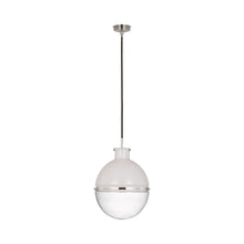 Load image into Gallery viewer, Maxey Pendant Light in Polished Nickel (White Glass/Clear Glass).