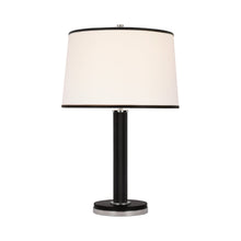 Load image into Gallery viewer, Riley Table Lamp in Polished Nickel/Chocolate Leather.